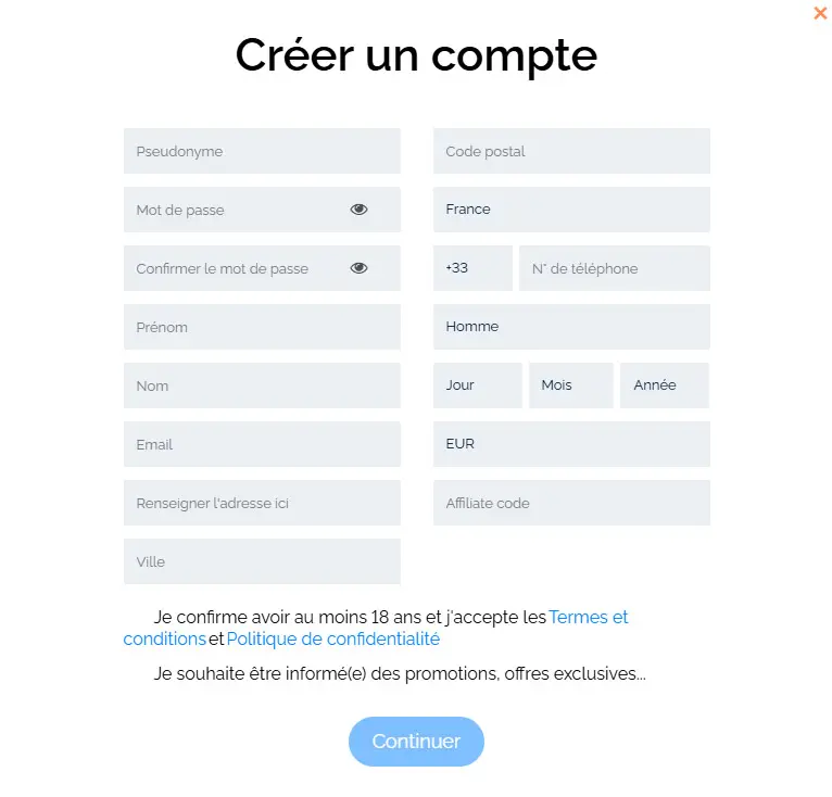 Processus d'inscription STAKES CASINO